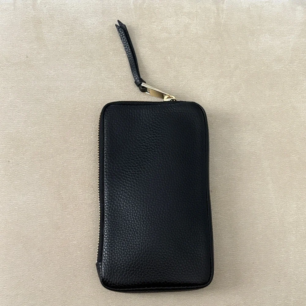 Bandolier Black Leather Phone Pouch with Gold Accents